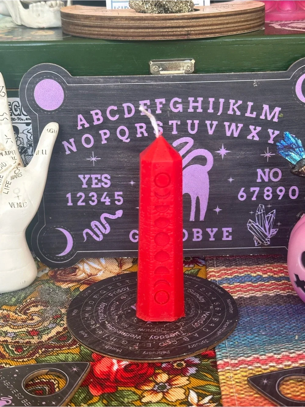 Mini Moon Phase Spell Candle | Red Lunar Pillar Candle |